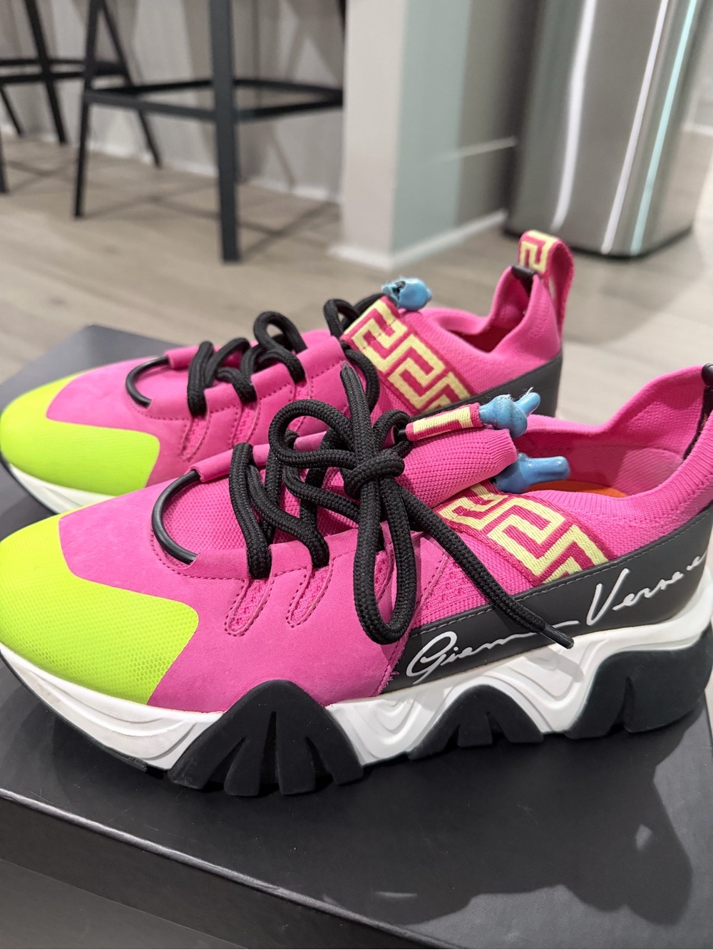 Versace Pink & Neon Green Women's Chunky Sneaker - Picture 2 of 6